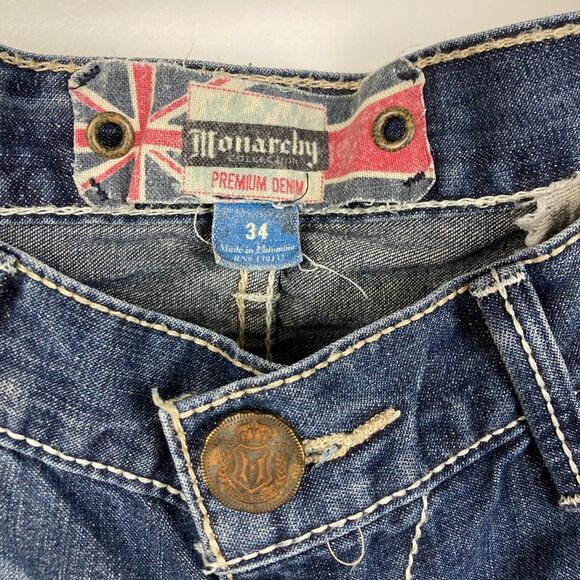 Vintage Y2K Monarchy Collection Men’s Medium Blue Jeans 34x30 Distressed British - Picture 3 of 11